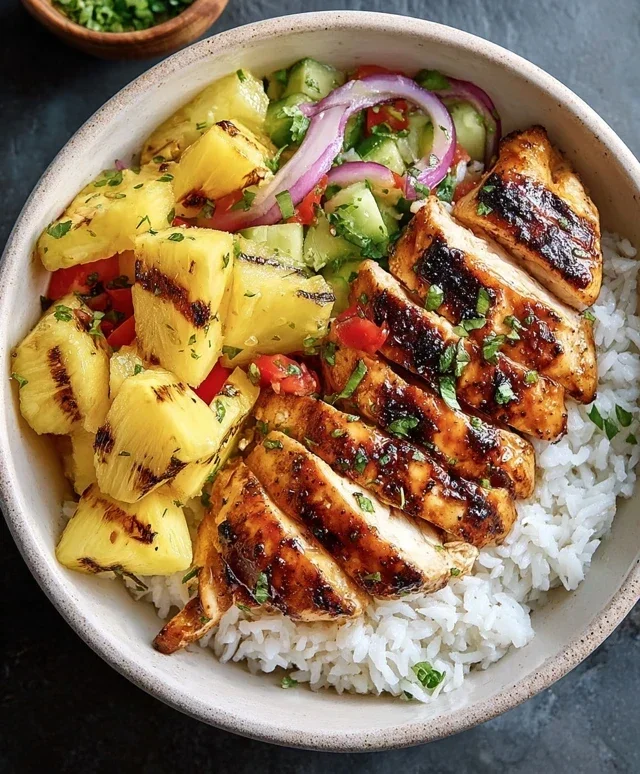 Grilled Chicken and Pineapple Bowls with Coconut Rice