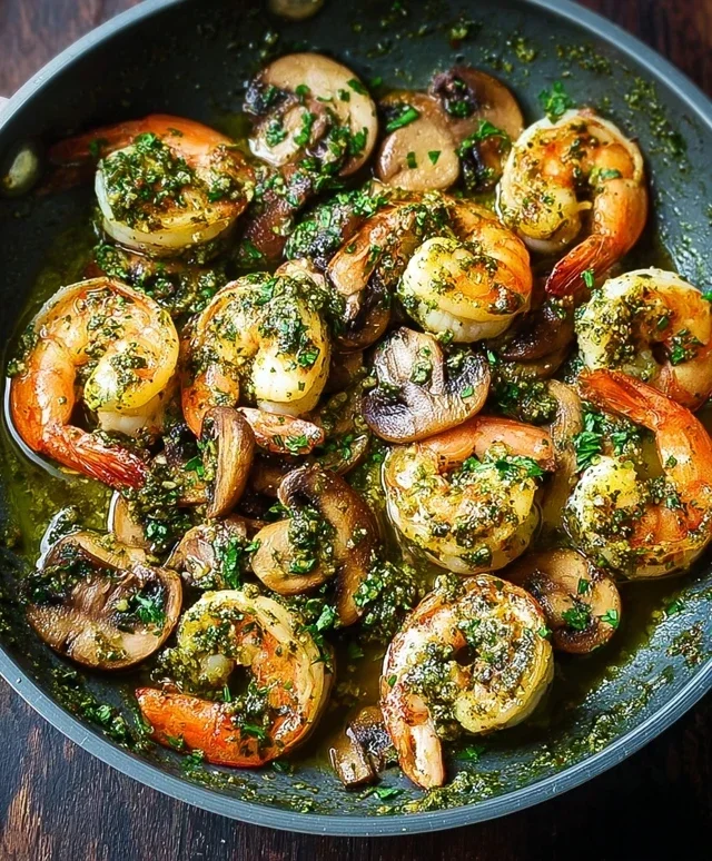 Pesto Shrimp with Mushrooms
