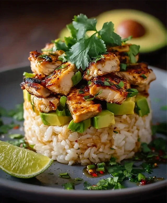 Delicious Honey Lime Chicken & Avocado Rice Stack Recipe