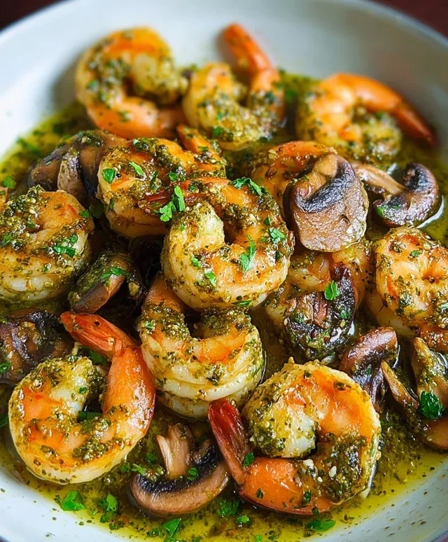 Pesto Shrimp with Mushrooms