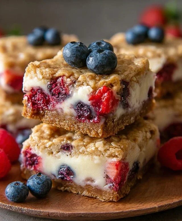 Berry Oatmeal Cheesecake Bars
