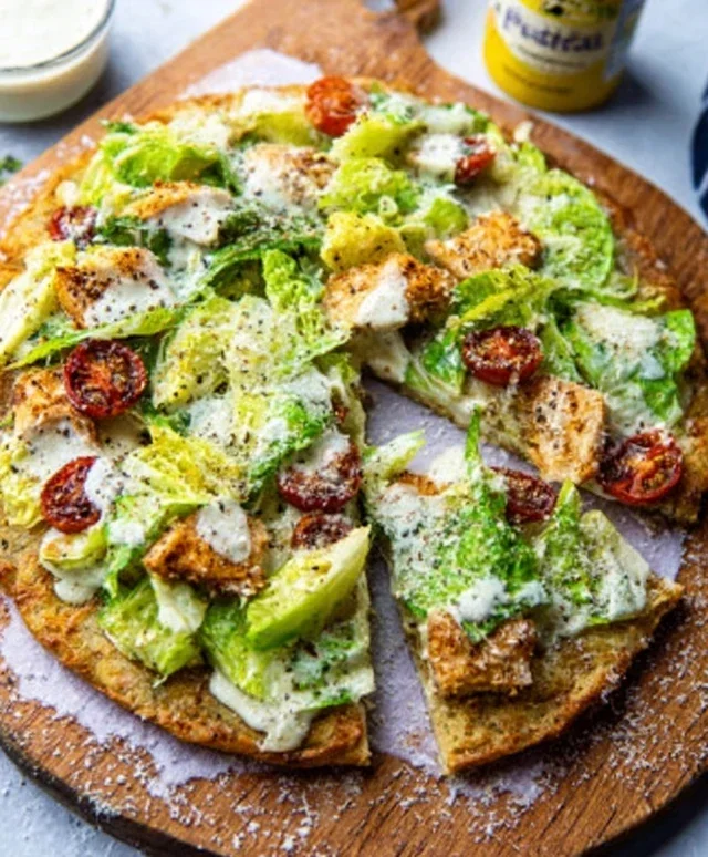 Viral Chicken Crust Caesar Salad Pizza