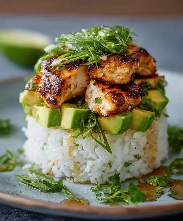 Delicious Honey Lime Chicken & Avocado Rice Stack Recipe