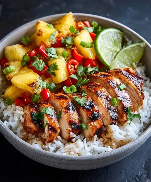 Grilled Chicken and Pineapple Bowls with Coconut Rice