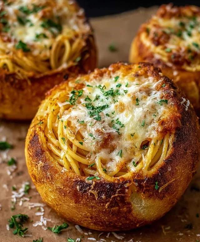 Spaghetti Garlic Bread Bowls