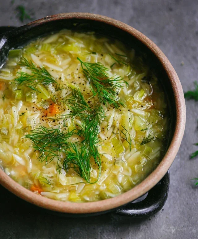 Orzo Leek and Dill Soup