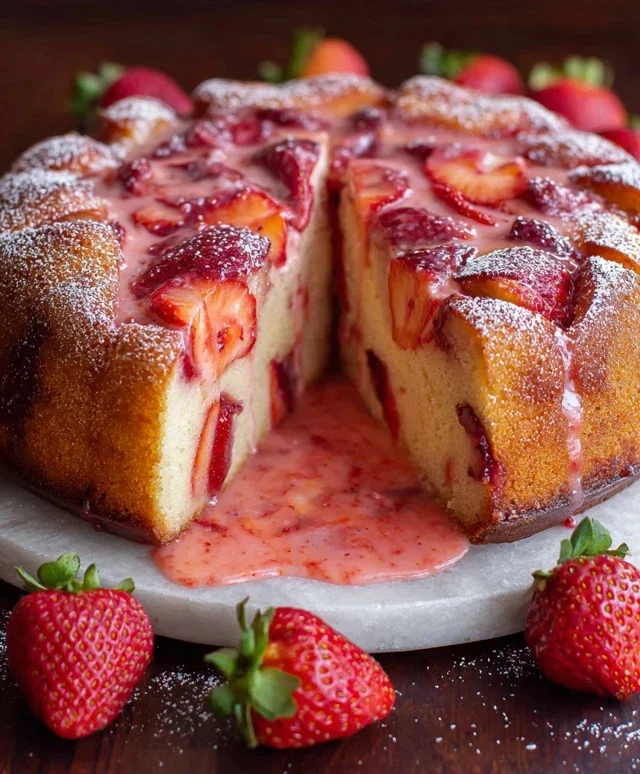 Easy Strawberry Cake with Strawberry Sauce