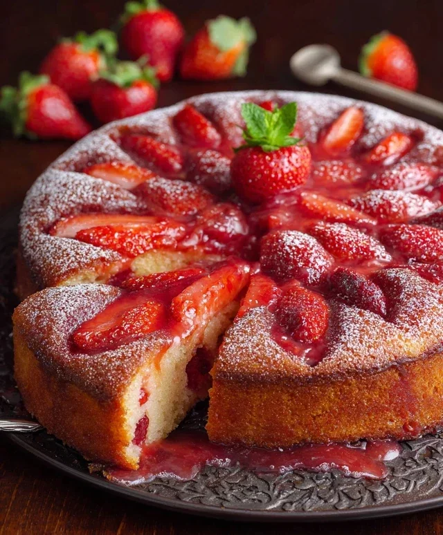 Easy Strawberry Cake with Strawberry Sauce