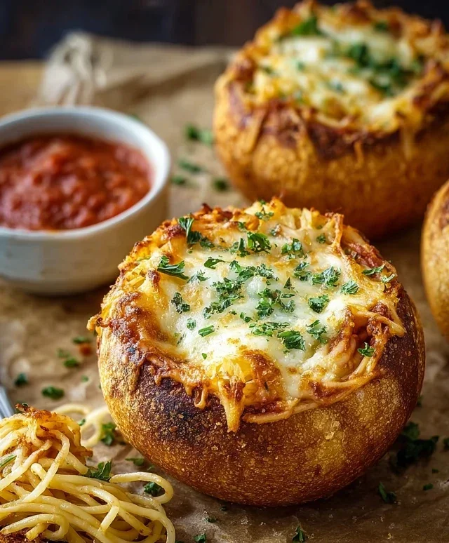 Spaghetti Garlic Bread Bowls
