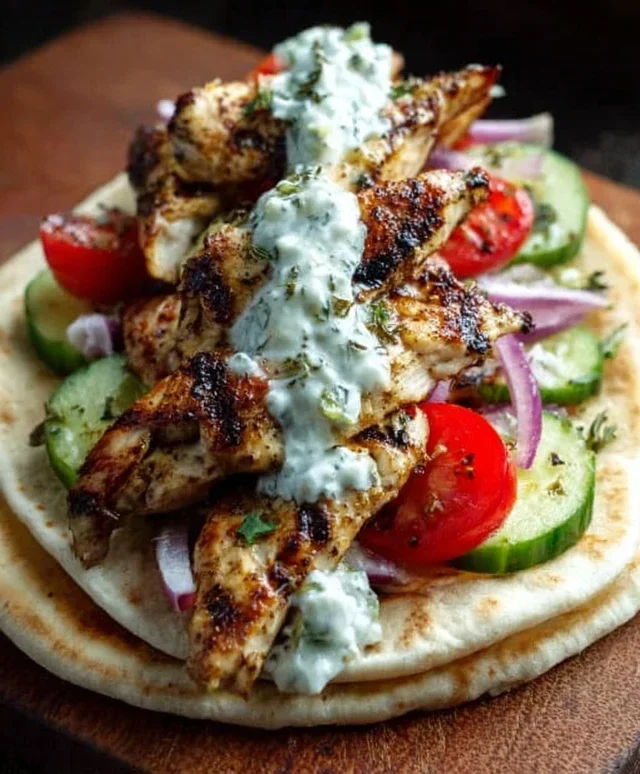 Greek Chicken Gyros with Lemon-Herb Marinade and Tzatziki