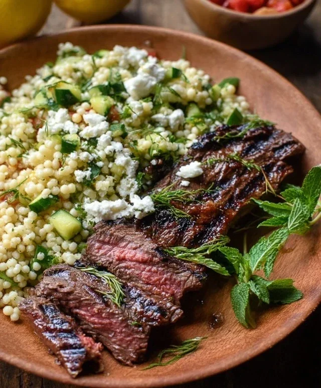Grilled Skirt Steak with Lemon Herb Couscous Salad