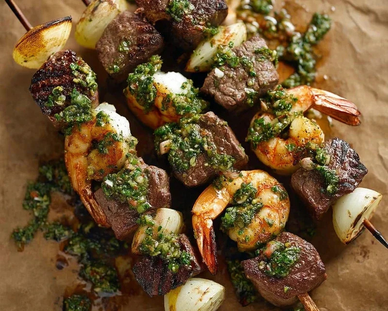 Surf and Turf Kabobs with Chimichurri Sauce