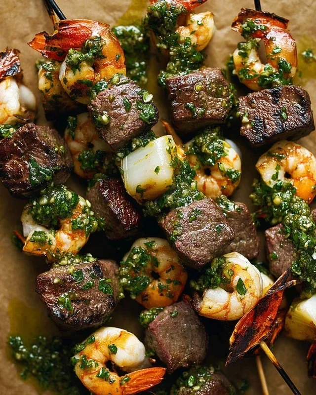 Surf and Turf Kabobs with Chimichurri Sauce