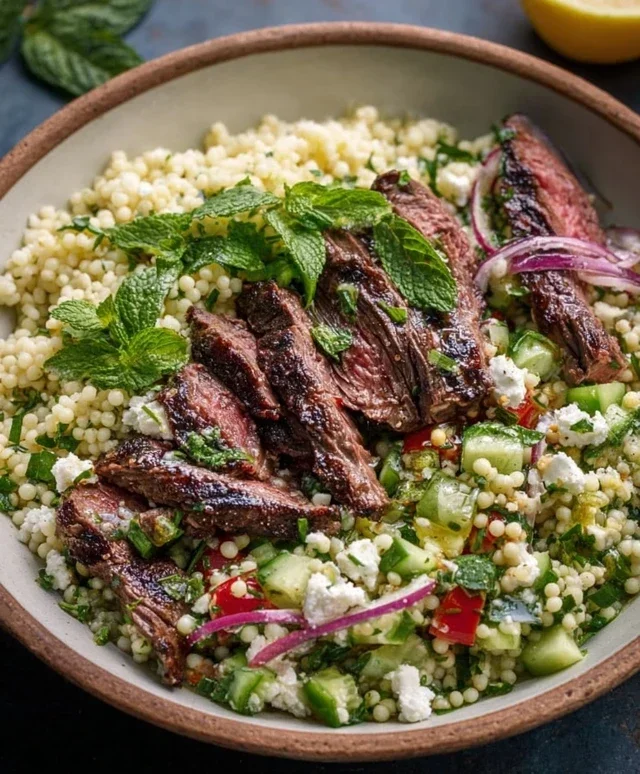 Grilled Skirt Steak with Lemon Herb Couscous Salad