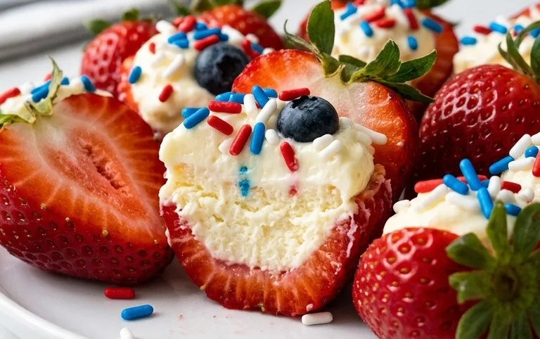 Red, White, and Blue Cheesecake Strawberries
