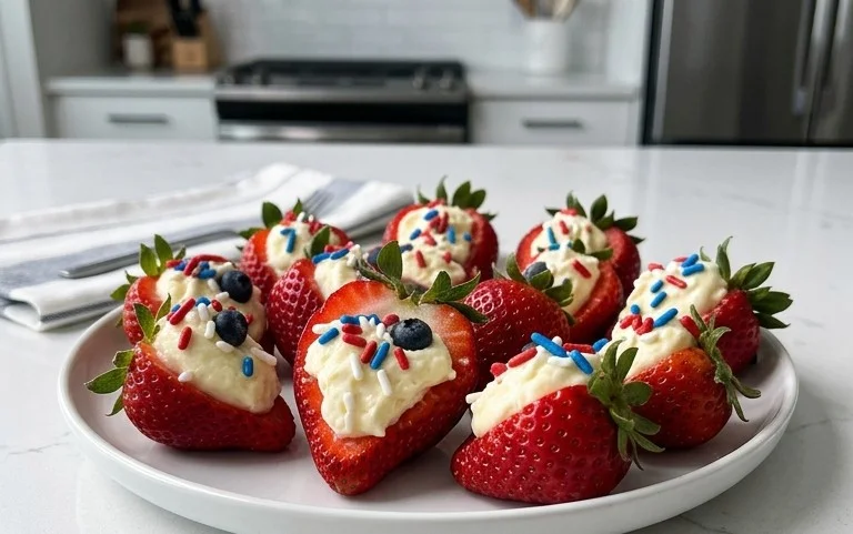 Red, White, and Blue Cheesecake Strawberries