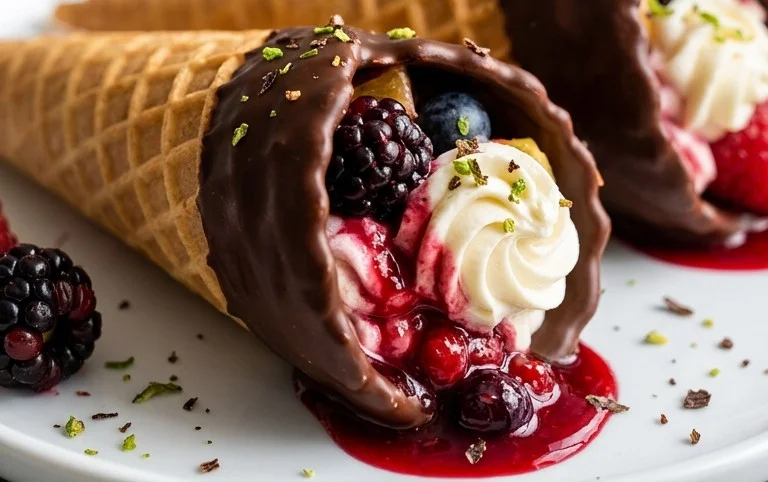 Chocolate Dipped Fruit Filled Cones