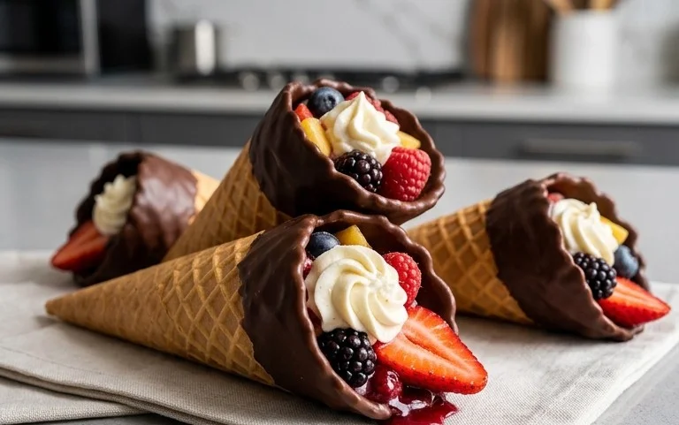 Chocolate Dipped Fruit Filled Cones