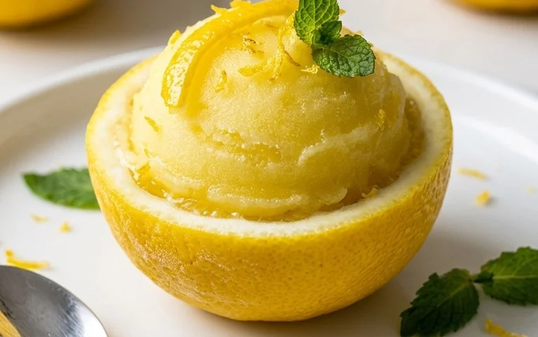 Sorbetto di Limone Dressed Up in a Frozen Lemon Shell