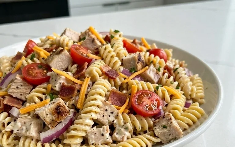 Chicken Beef Bacon Ranch Pasta Salad