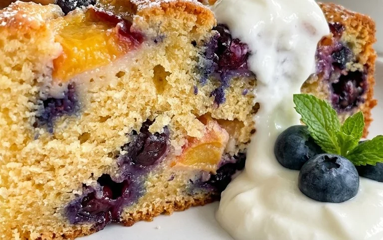Peach and Blueberry Greek Yogurt Cake