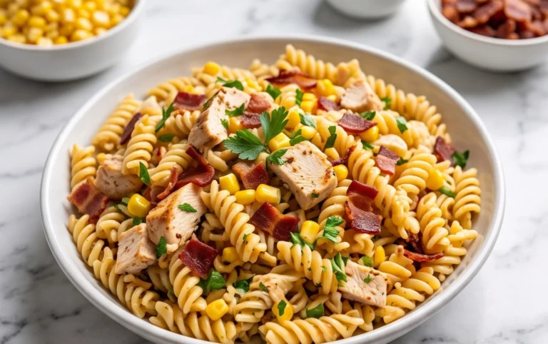 Chicken and Corn Pasta Salad with Beef Bacon