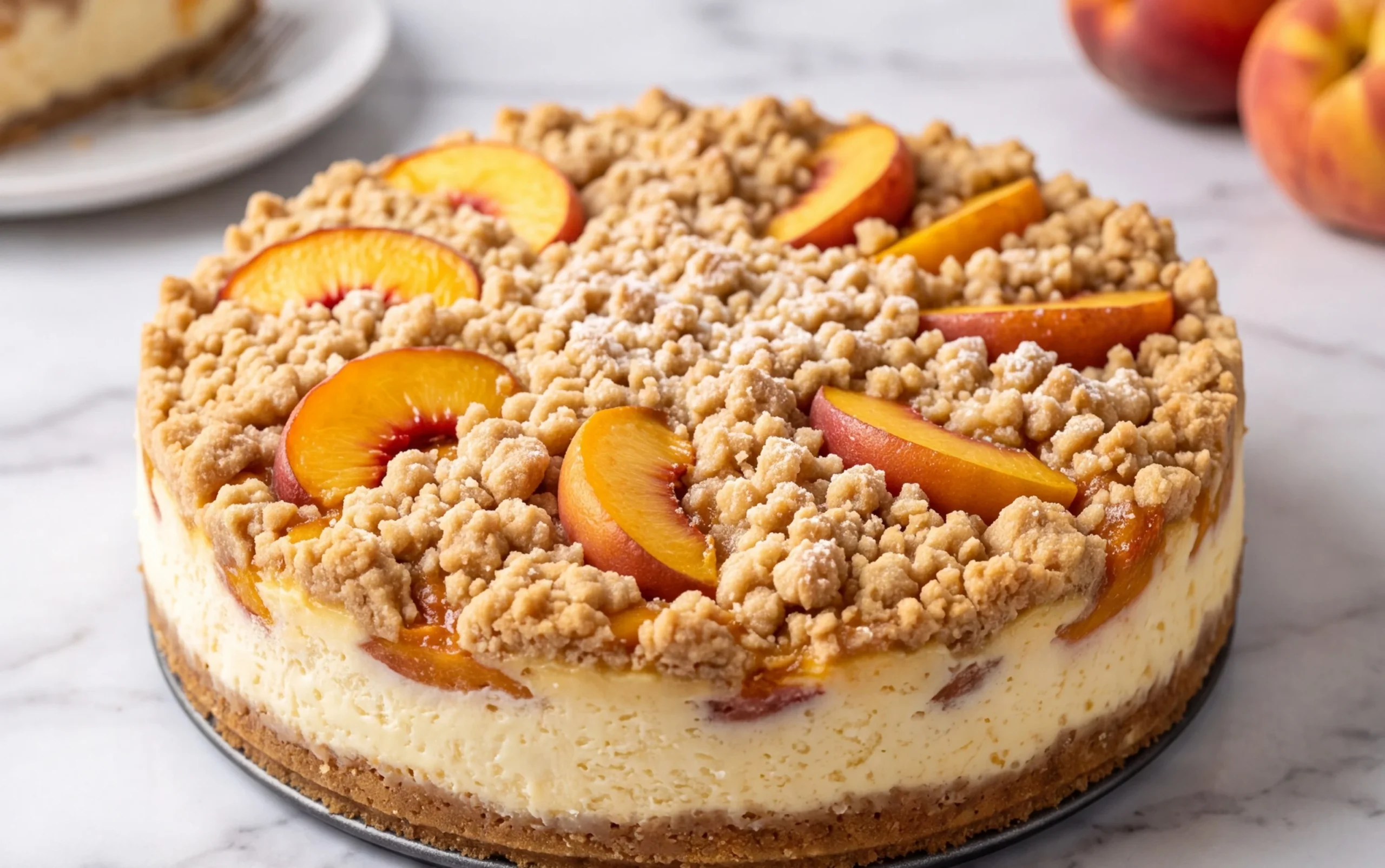 Peach Cream Cheese Cake with Streusel Topping