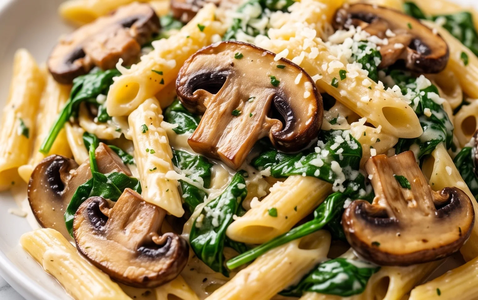 Parmesan Spinach Mushroom Pasta Skillet
