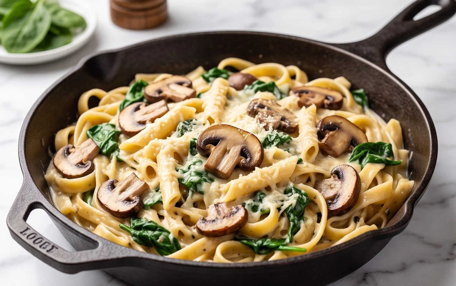 Parmesan Spinach Mushroom Pasta Skillet