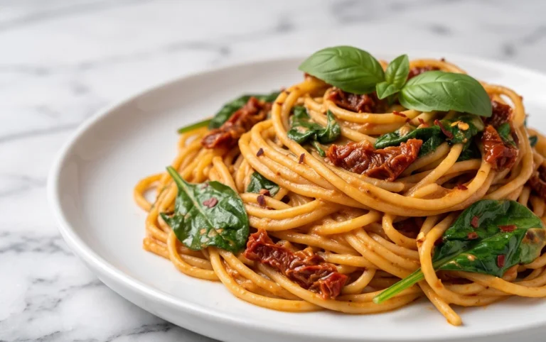 Spaghetti & Spinach with Sun-Dried Tomato Cream Sauce