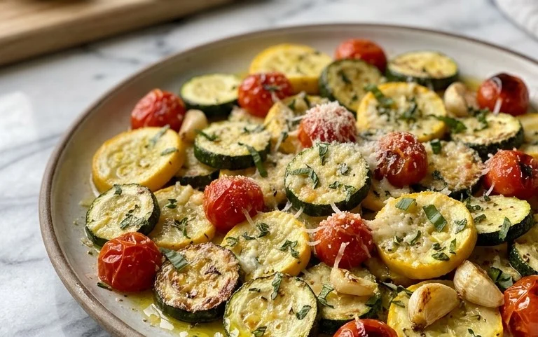 Roasted Garlic-Parmesan Zucchini, Squash and Tomatoes