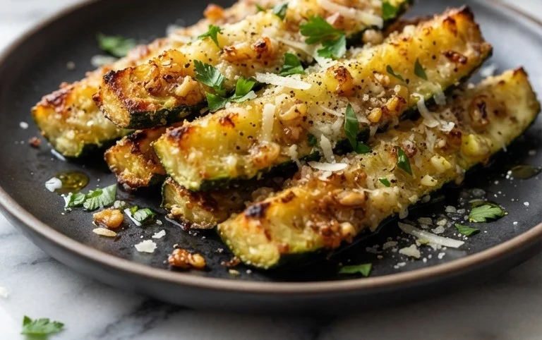 Irresistibly Crunchy Garlic Parmesan Roasted Zucchini
